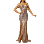 Latest Design Women Clothing Elegant  Lace Applique See Through Long Sleeve Evening Dresses