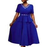 Plus Size  V-Neck High Waist Ruffle Dresses for Womens Clothing
