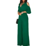 Sexy Solid V-Neck Formal Party Wide Leg Jumpsuit Fashion Women Summer Clothes High Quality Elegant Women Clothing