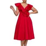 Solid One Shoulder Women's Summer Dress Gathered Floral Ruffle Women Dresses
