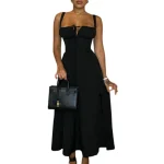 New Arrival Sexy Solid Color Strap Slim Waist A-Line Women Party Dresses Elegant Black Casual Dresses for Lady