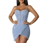 No MOQ   Plus Size Summer Dresses 2xl 3xl 4xl 5xl Blue Jean Dresses Women Denim Dress Woman