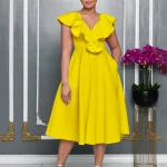 Elegant Plus-Size Vestidos Para Mujer V-Neck A-Line Midi Prom Dress Chic High-End Solid Color Evening Gown