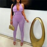 r Deep V-Neck Sleeveless  Jumpsuits Playsuits Bodysuits and Mesh Pants 2 Piece Set Women