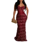 Vestidos Para Mujer Long Sleeve V Neck Sequin Tassel Formal Party Elegant Gowns Luxury Dresses