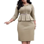 Women Clothing V-Neck Ruffled High Waist Slim Fit Pencil African Women's Dresses