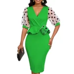 New Fashion Ladies Summer Short Sleeve Church Dress Sexy V-Neck Midi Bodycon Formal Dresses Elegant Office Wear for Women