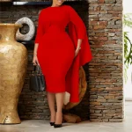 Vestidos Elegantes Para Mujer Lady Outfits Women's Clothing Elegant Solid Long Sleeve Slim  Dress for Women