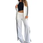Fashion Turndown Collar Blazer and Wide Leg Pants Two Piece Women's Suits Blazers
