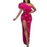 Latest Design Trendy Formal Party Cocktail Women Dresses Sexy Feather Sequin Club Dresses Plus Size Luxury Evening Dresses
