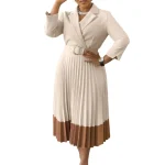 Elegant Plus Size Women Office Dresses African Long Sleeve High Waist Pleated Dress Casual Loose Career Dresses for Lady