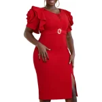 Women Round Neck Petal Sleeve Formal Party Flower Dresses