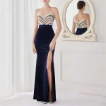 Long Dresses Women Lady Elegant Sleeveless V-neck Sequined Mesh  Sexy Evening Dresses