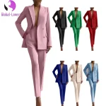 High End Purple Silk Lady Two-piece Set   Blue Denim Long Pants Set