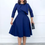 Fall Elegant Solid A-Line Skater Midi Career Dresses High Quality Long Sleeve Dress Flare Retro Church Party Dresses for Women