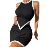 Fashion Clothes Women Contrast Trim Vest and Mini Skirt Women Summer Sets